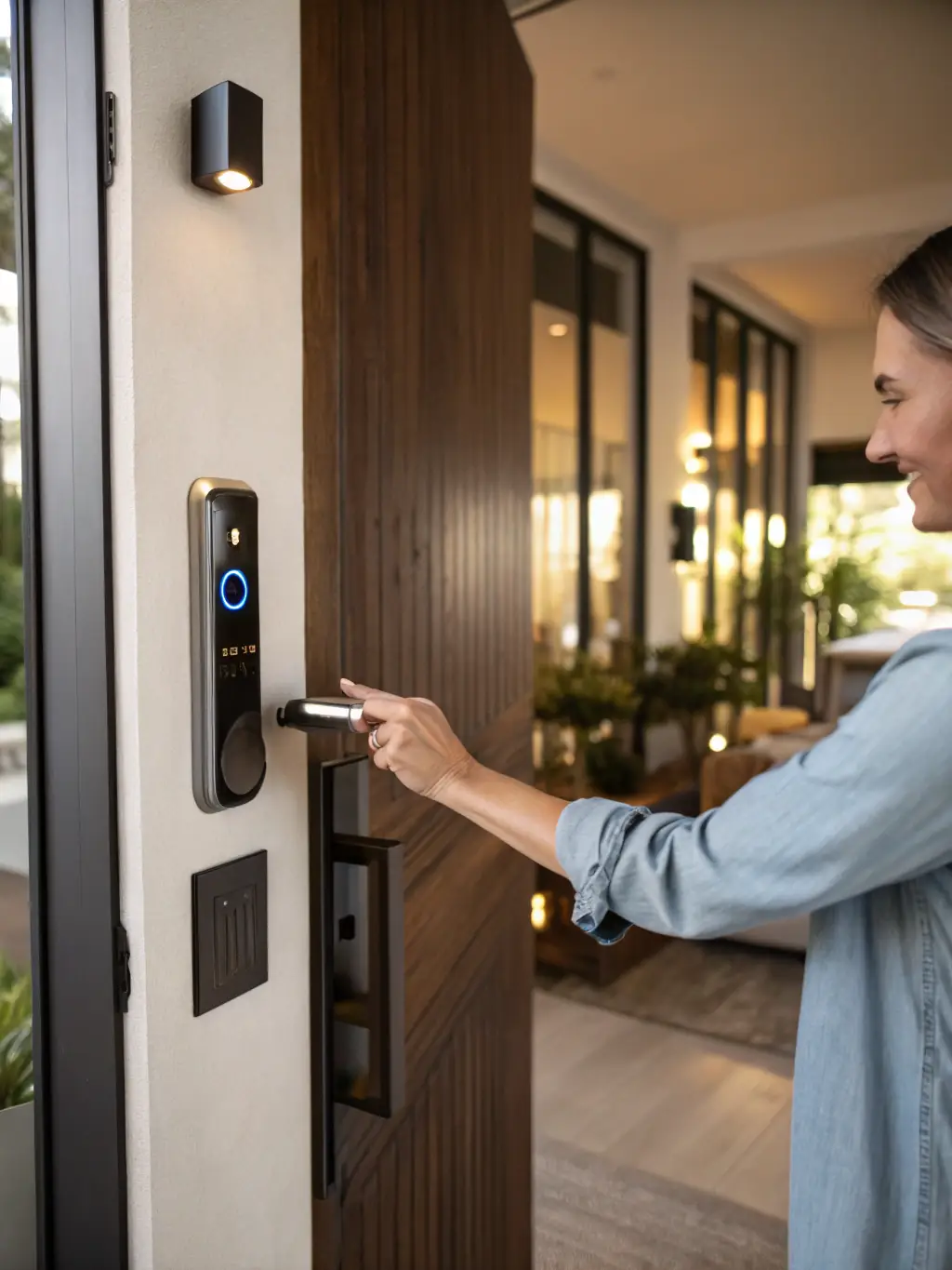 A close-up of a smart lock installed on an apartment door, showcasing SVGA GENERAL's access control systems and commitment to providing secure and convenient entry management.